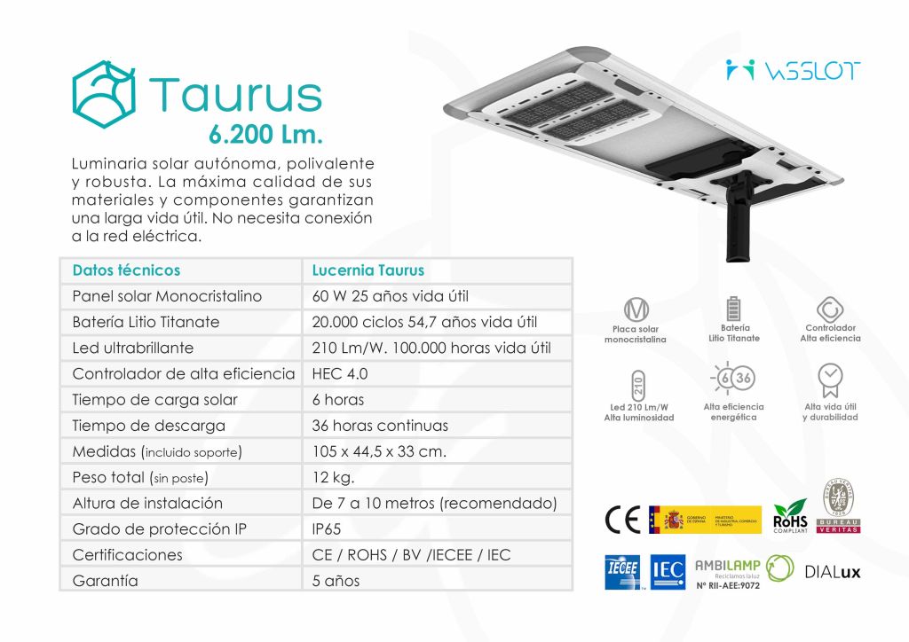 lucernia pro pag5bb Farola solar Lucernia Taurus de 4.200 lúmenes, ficha técnica