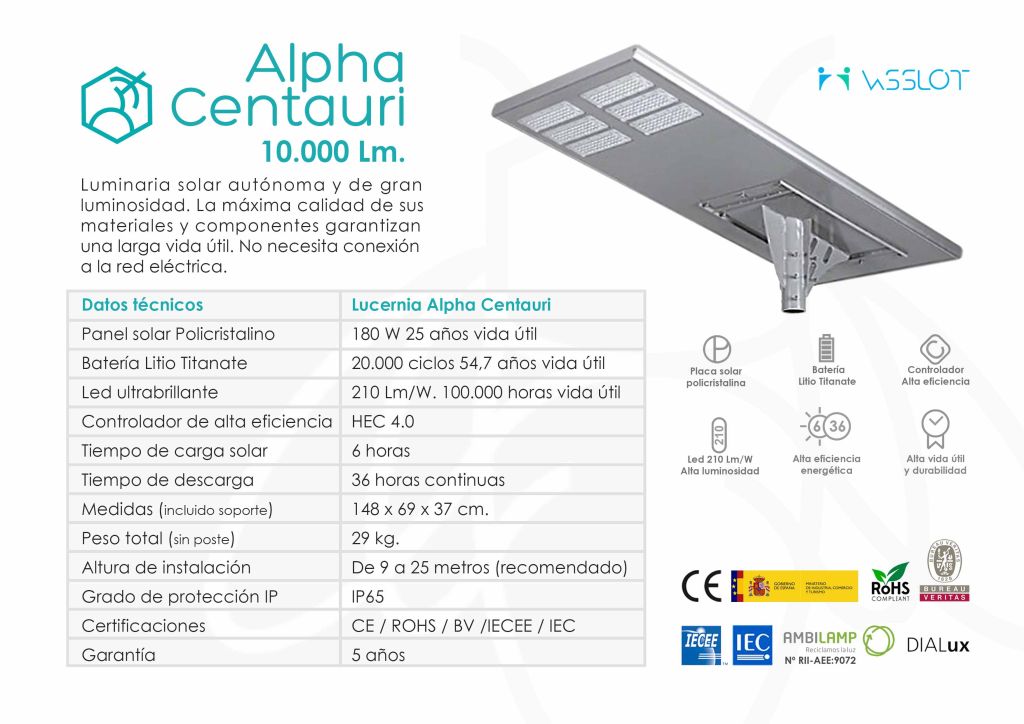 lucernia pro pag5cc Farola solar Lucernia Alpha Centauri de 10.800 lúmenes, ficha técnica