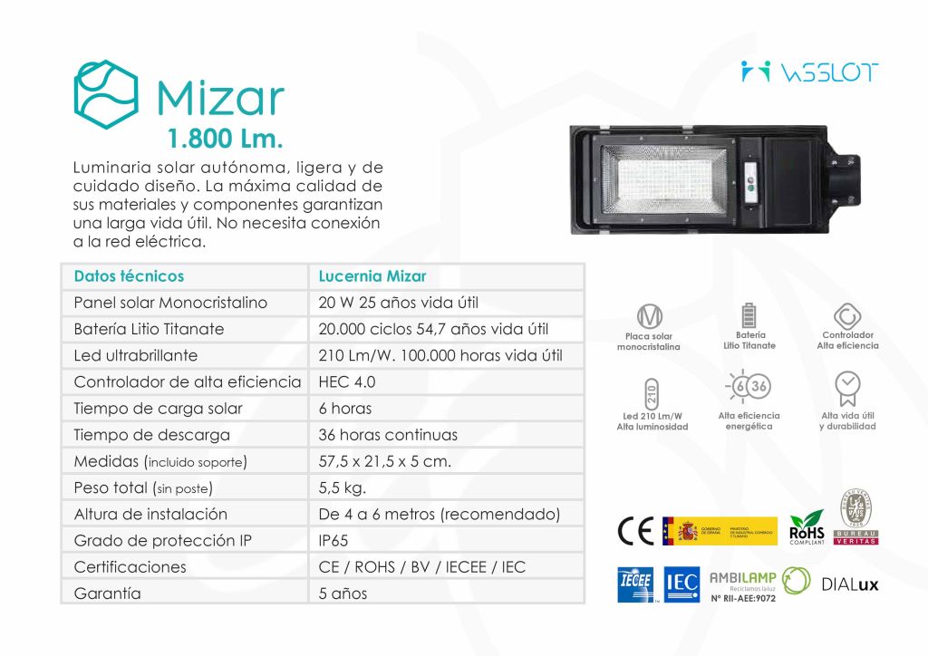 lucernia pro pag5ff Luminaria solar Lucernia Mizar para iluminación exterior, ficha técnica